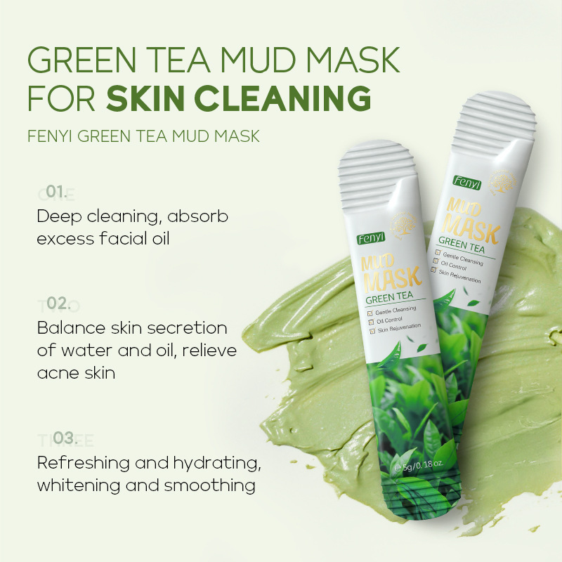 Cross-border FENYI Green Tea Mud Mask Sheet 5g1 Sheet Hydrating and Moisturizing Skin Care Product Export Mask Application Scenario
