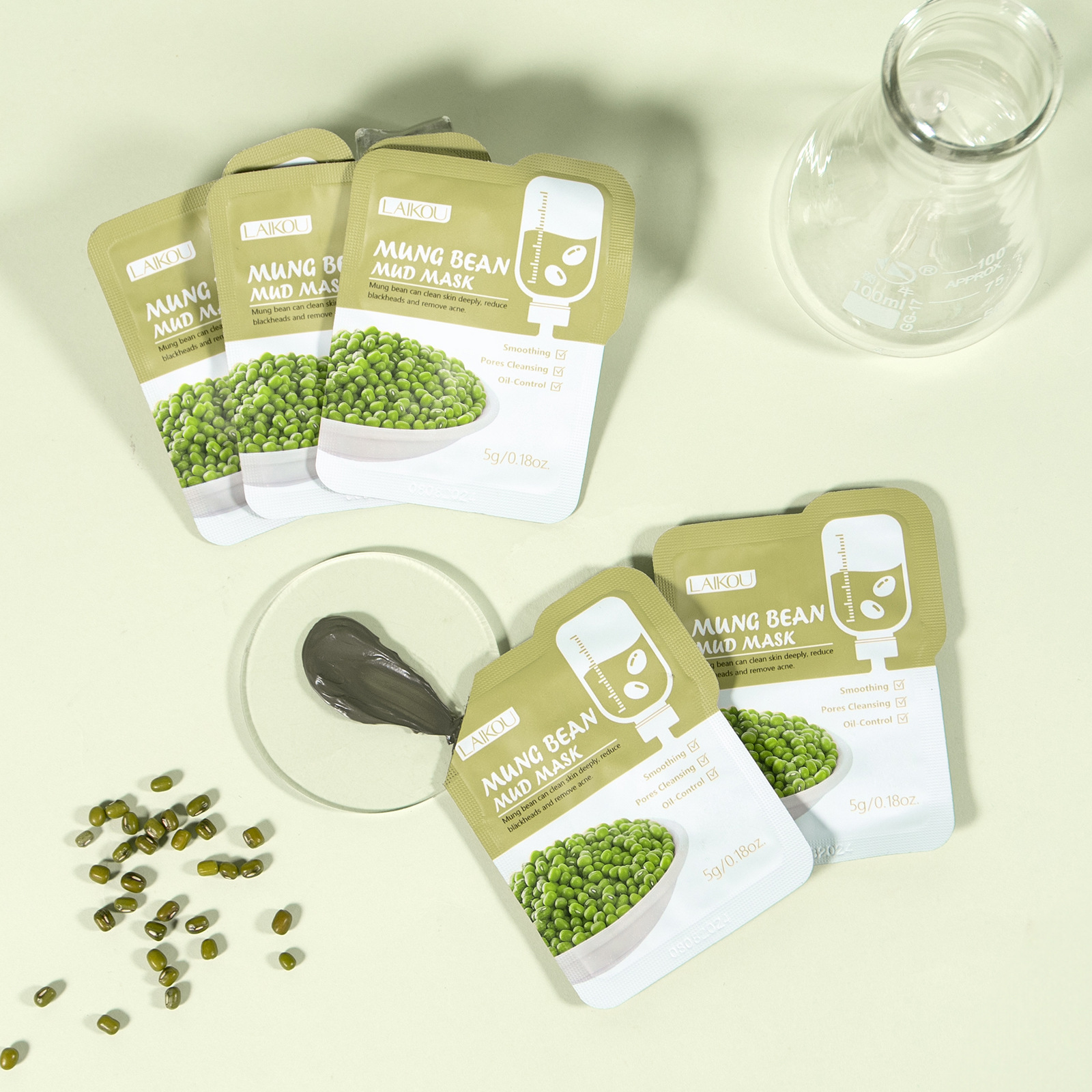 LAIKOU Mung Bean Paste Mask Sheet 5gfacemask Cleansing Mud Mask Cross-border Export Mask full figure
