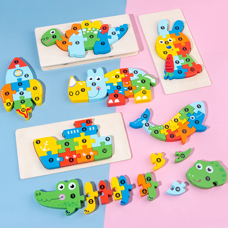 Cross-border wooden early childhood education three-dimensional jigsaw puzzle building blocks, animal traffic cognition board, baby intelligence development toys Specification drawing