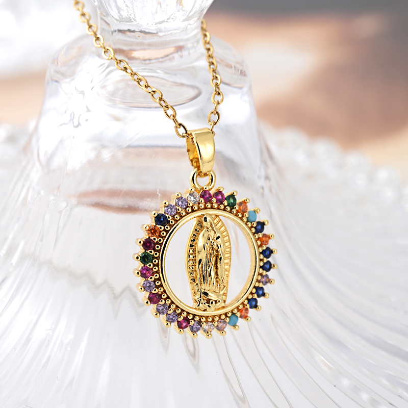 A popular cross-border copper zircon necklace from Europe and America, featuring a light luxury, individual and retro fashion sense, as well as a Virgin Mary pendant accessory details Picture