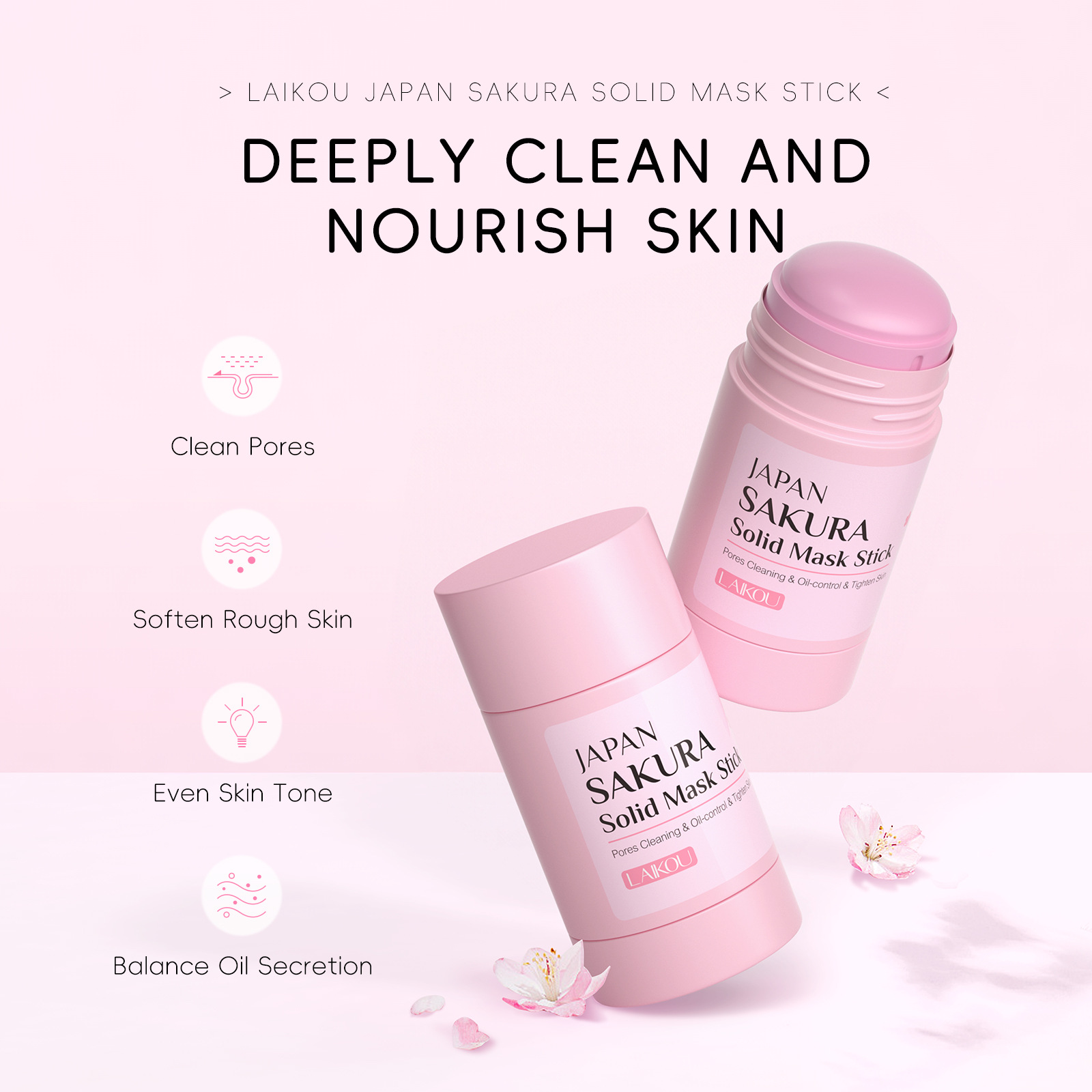 The new cross-border product, Laikou Sakura Solid Mask Stick, is a 45g spreadable mask mud for cleansing the skin details Picture