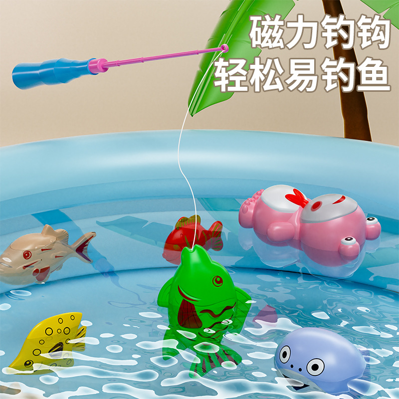 Children's magnetic fishing toy pool, boys and girls play house, summer water play, inflatable educational fish catching, night market stall Application Scenario