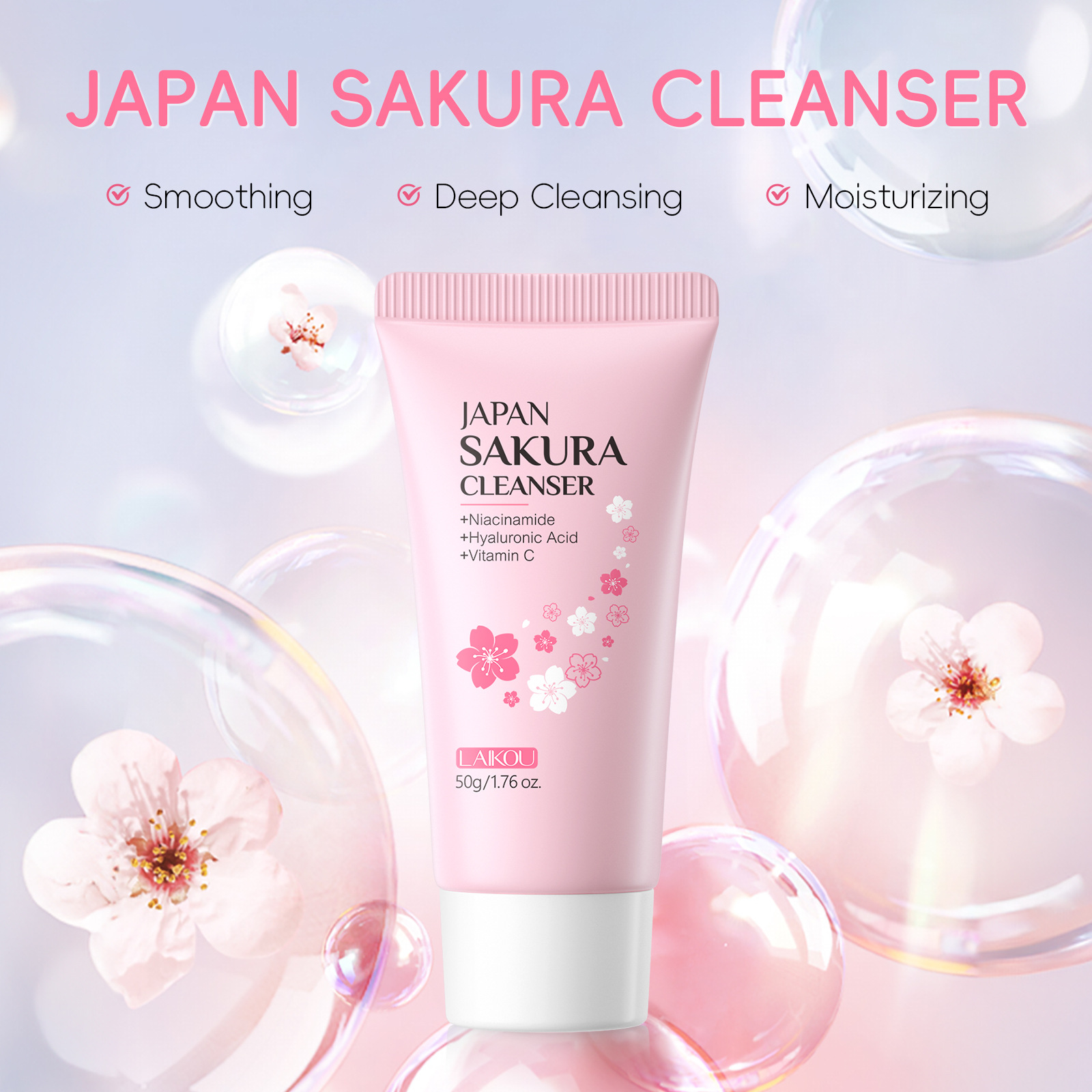 Laiko Japanese Sakura Facial Cleanser 50g Hydrating Facial Cleanser Moisturizing Skin Care Cross-border Export Facial Cleanser details Picture