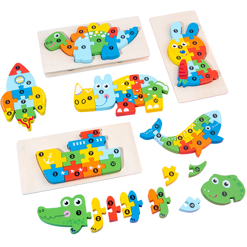 Cross-border wooden early childhood education three-dimensional jigsaw puzzle building blocks, animal traffic cognition board, baby intelligence development toys Item Picture