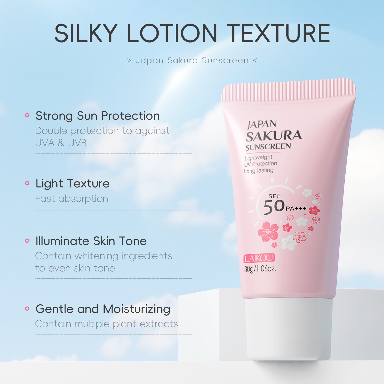 Cross-border LAIKOU Japanese Sakura sunscreen30g Hydrating, Moisturizing and Isolating Cream manufacturer's wholesale in stock Specification drawing