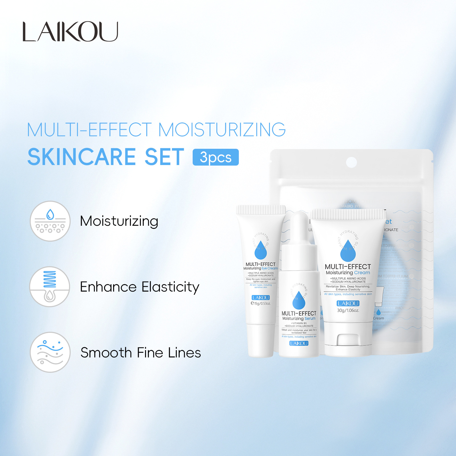 The new cross-border Laicome Moisturizing and Hydrating Three-piece set (essence + Eye Cream + Face Cream) skincare set is in stock for export full figure
