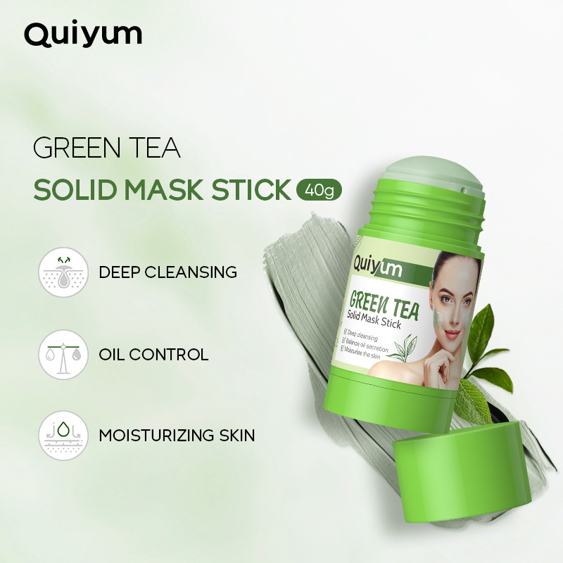 QUIYUM Green Tea Solid Mask Stick 40g Hydrating and Moisturizing Cross-border Mud Mask Stick with all-English packaging full figure