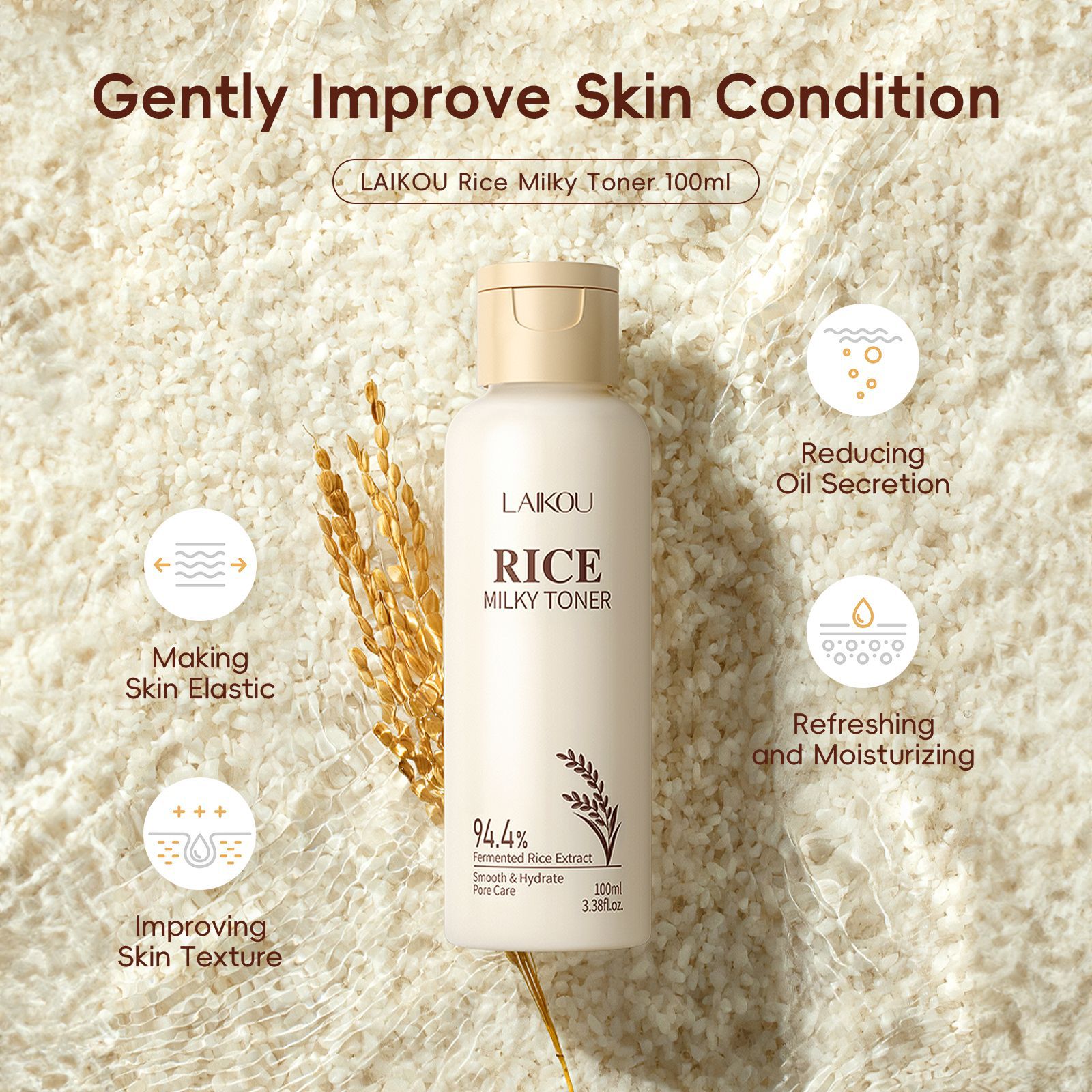 Cross-border Laiko Rice Toner Wet Compress 100ml Hydrating, Moisturizing and nourishing Plant Extract Skin care FDA Export Application Scenario
