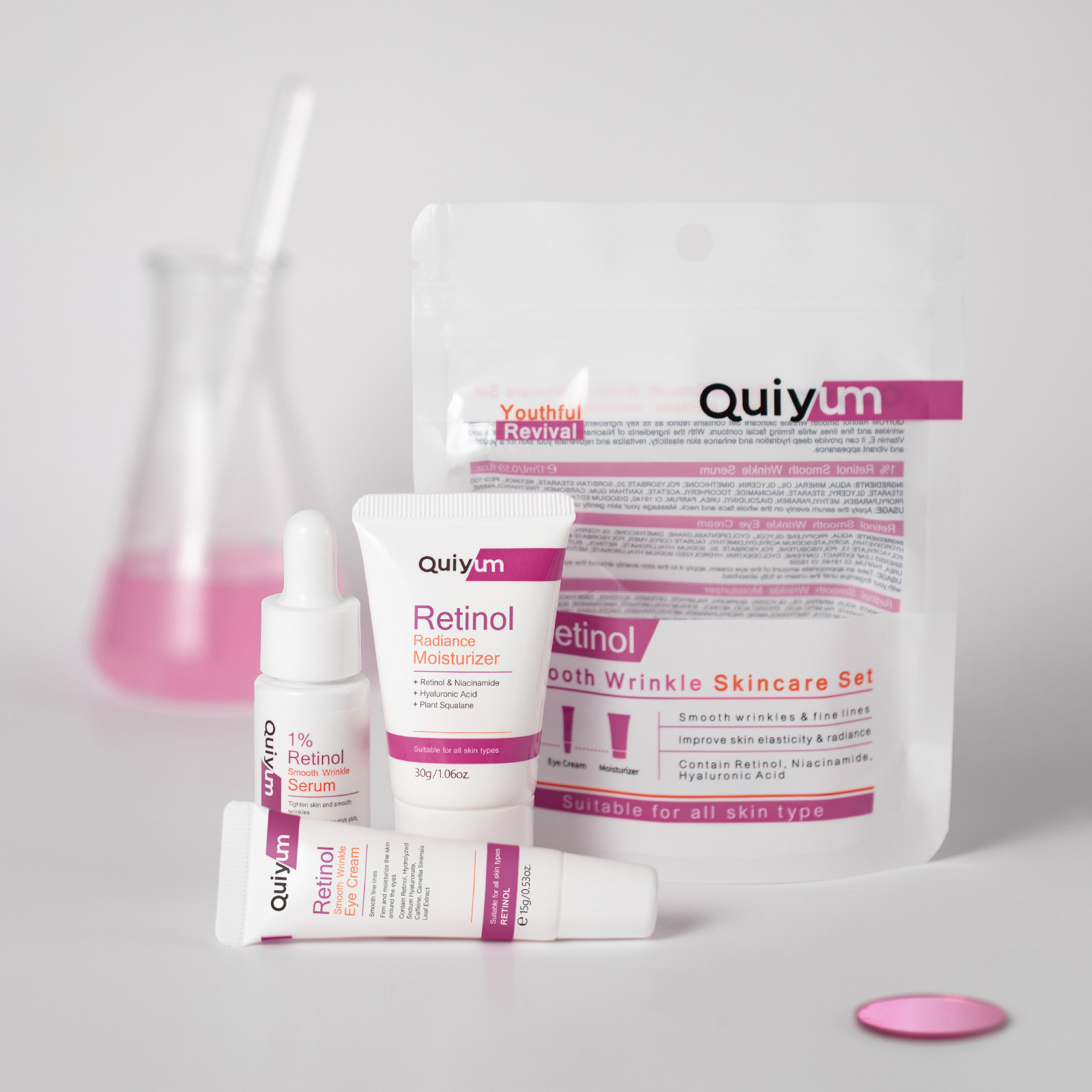 Cross-border quiyum Retinol skincare set 3-piece set, skincare box, hydrating and moisturizing manufacturer's wholesale in stock full figure