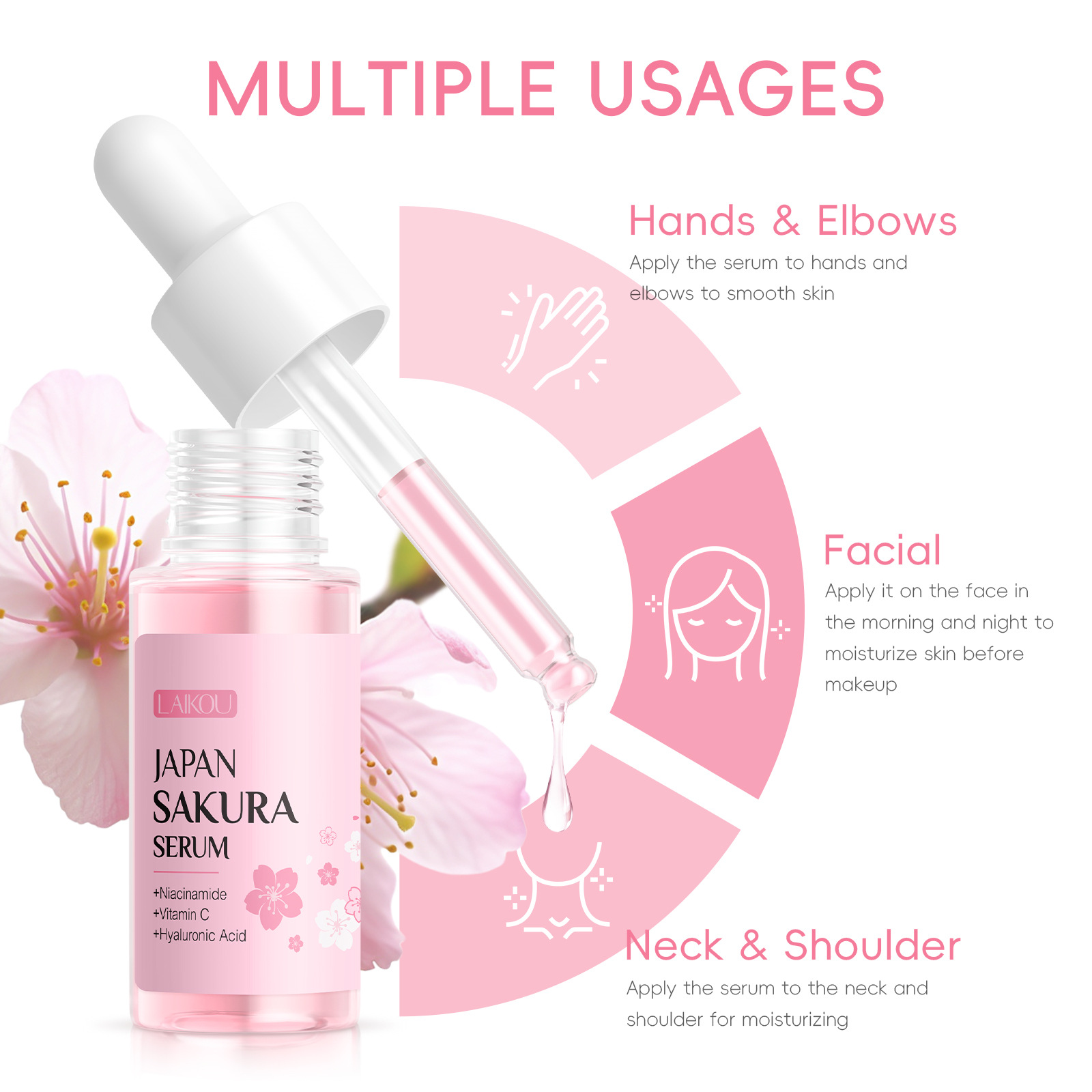 The cross-border Laicome Cherry Blossom serum 17mltemu version comes with a color box Facial serum in full English and has complete qualifications Application Scenario