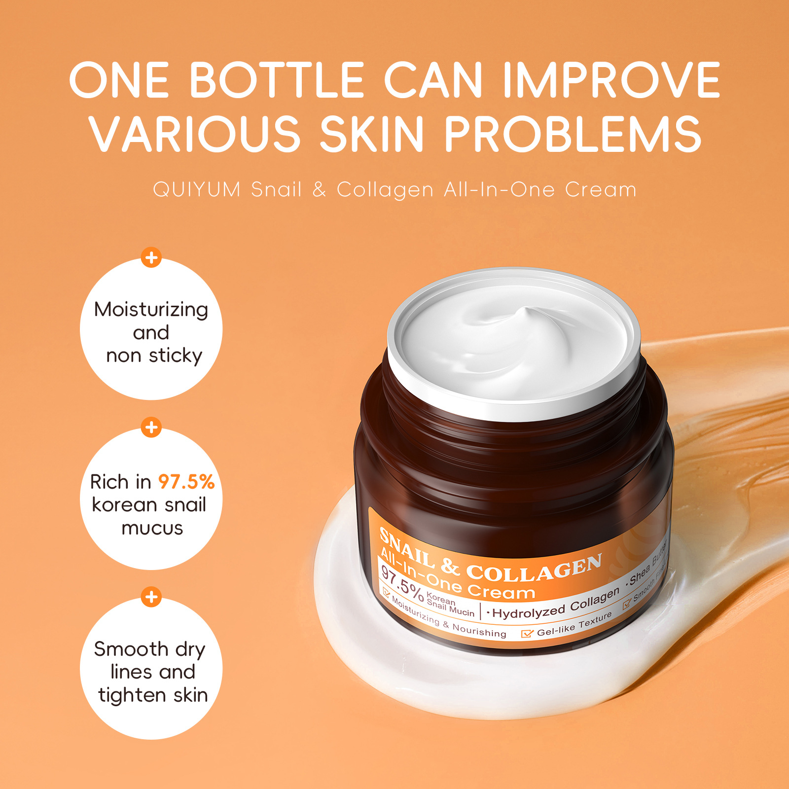 Cross-border QUIYUMM Snail Collagen Cream 50g Hydrating, Moisturizing, brightening skin tone, FDA skin care product wholesale Application Scenario
