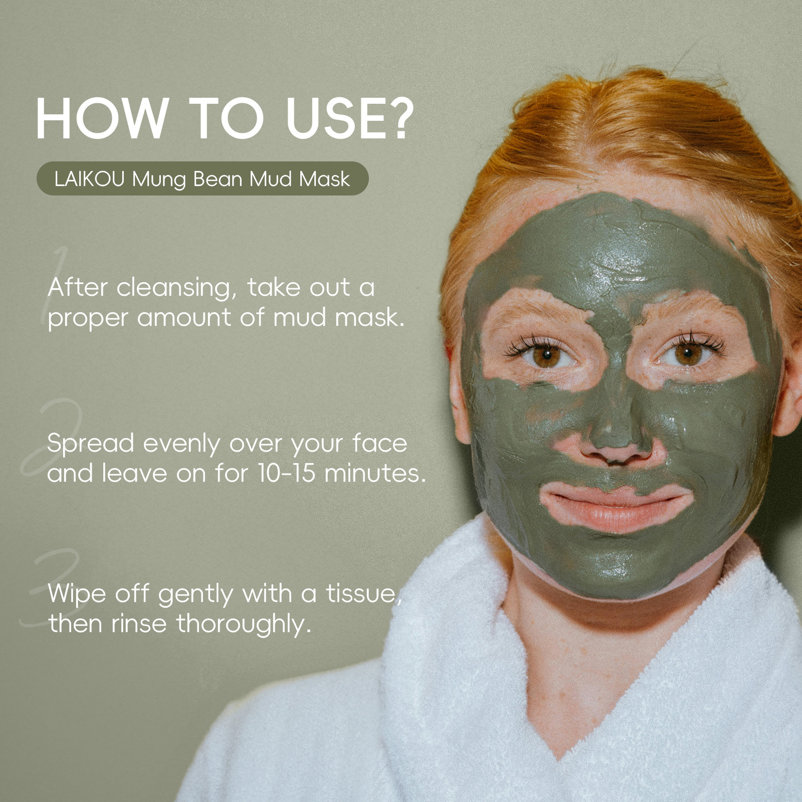 LAIKOU Mung Bean Cleansing Mud Mask 5G 12-piece set facemask Mask Mud for export, all in English Application Scenario