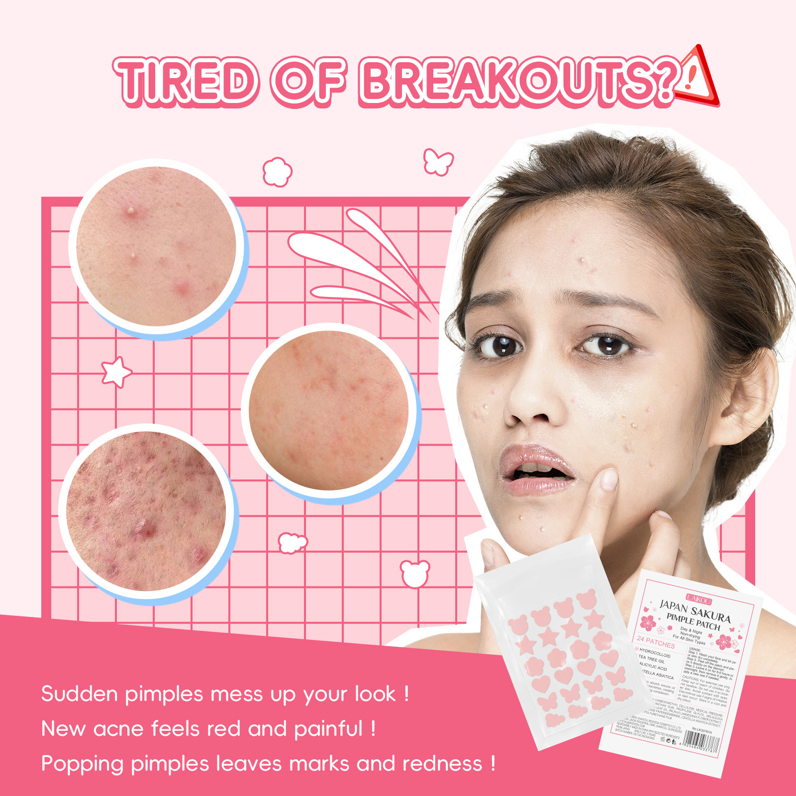 Cross-border new product Laikou Japanese Cherry Blossom Acne PATCHES 24 PATCHES Concealing Beauty Acne Patches 24 Discounted goods details Picture