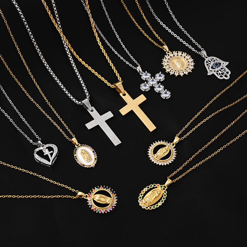 A popular cross-border copper zircon necklace from Europe and America, featuring a light luxury, individual and retro fashion sense, as well as a Virgin Mary pendant accessory