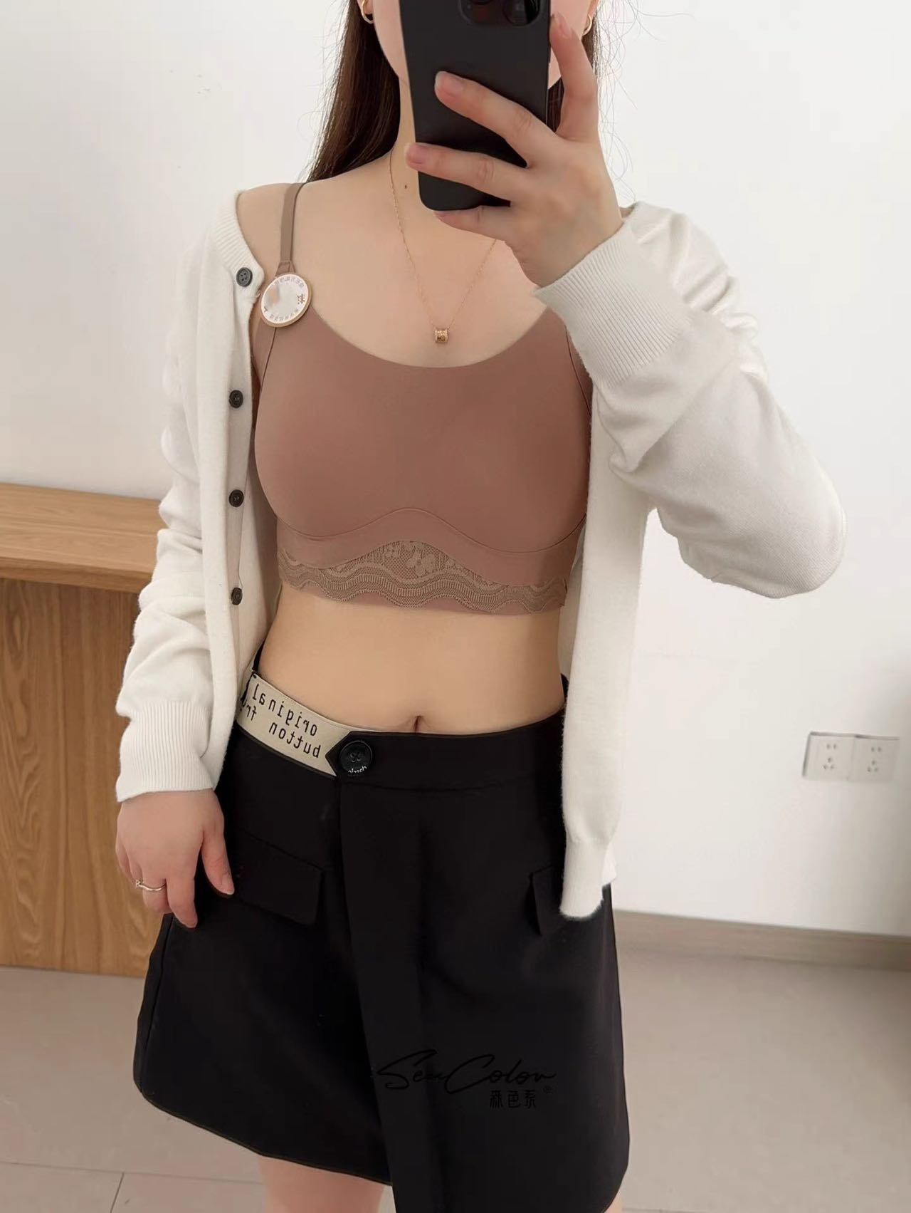 无痕磨毛美背内衣秋冬隐形文胸一体固定杯防走光蕾丝拼接美背抹胸
