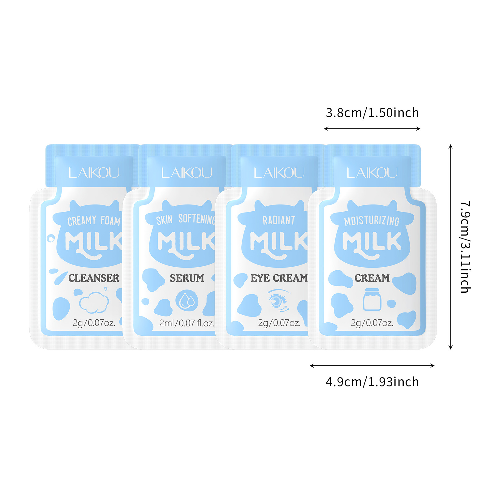 LAIKOU's new cross-border milk 4-pack (facial cleanser + eye cream + essence + moisturizer) 2ml for export Item Picture