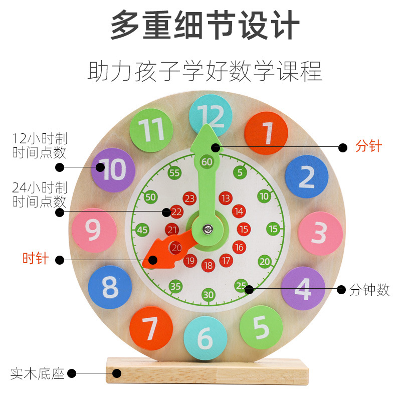 Wholesale of early education time clock toys, wooden digital clocks, children's alarm clocks, and educational clocks for toddlers Specification drawing