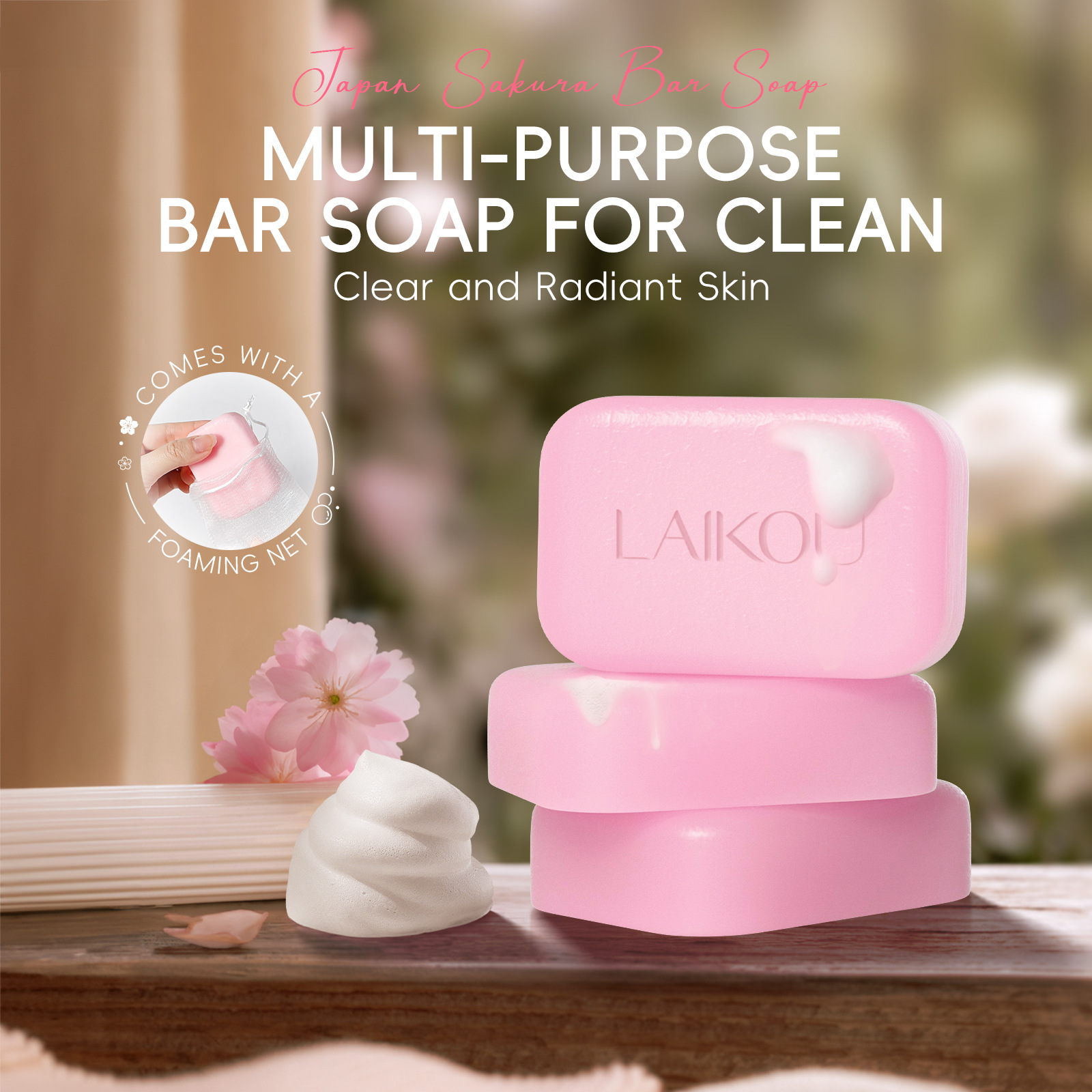 Cross-border Laicome Cherry Blossom Soap 90g Facial Cleansing and Body Cleansing Soap Soap Care Moisturizing Export soap details Picture