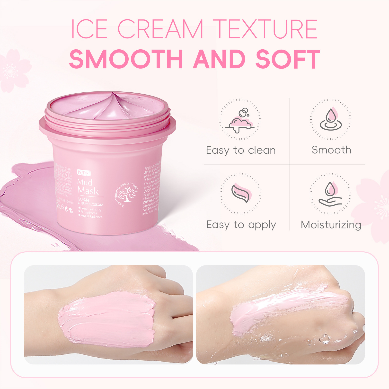 Cross-border manufacturer Fenyi Japanese Cherry Blossom Mask Mud 100g deeply cleanses pores and applies skin care products as an export mask Application Scenario