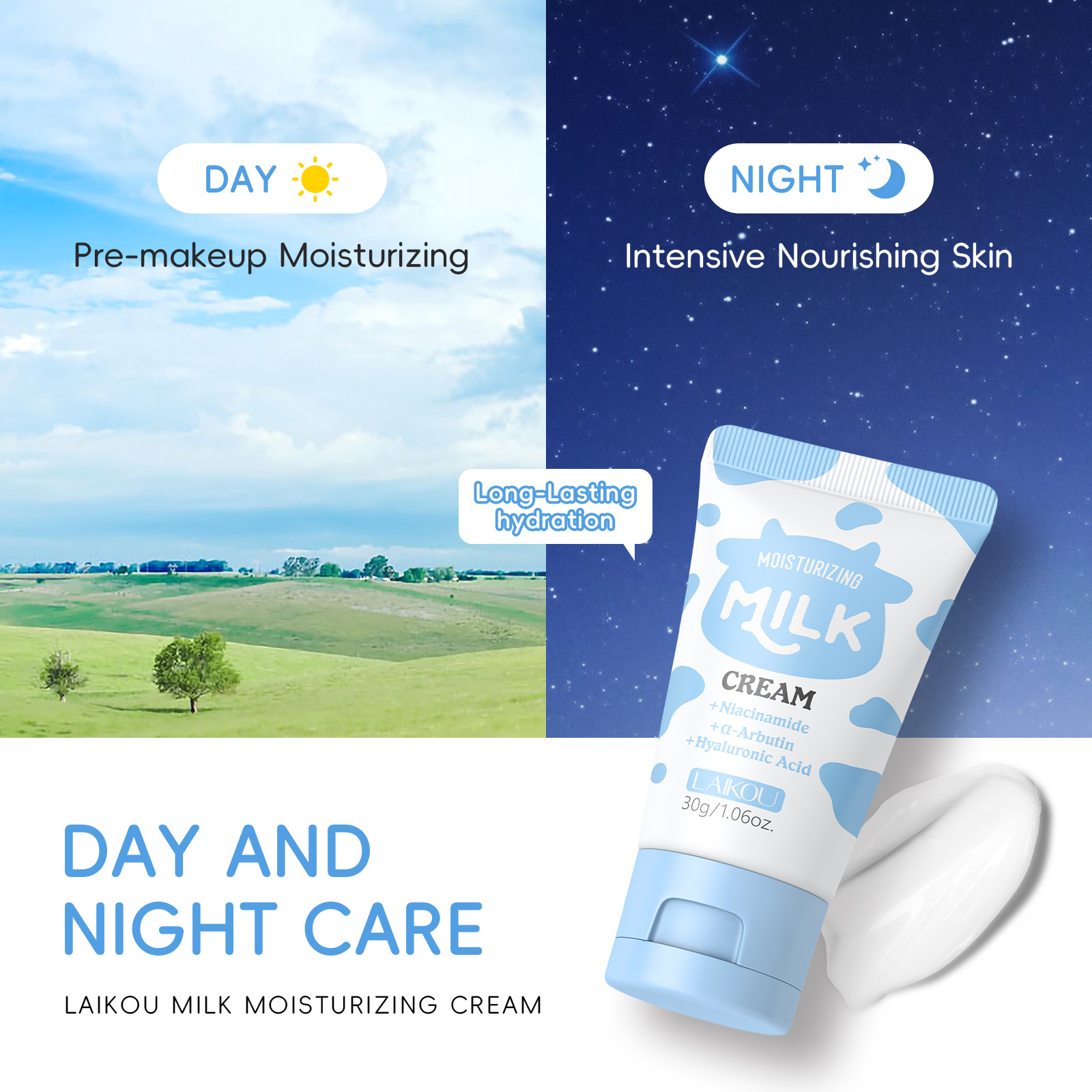 LAIKOU's new 30g milk Moisturizing Cream for cross-border trade is available for wholesale in English Application Scenario