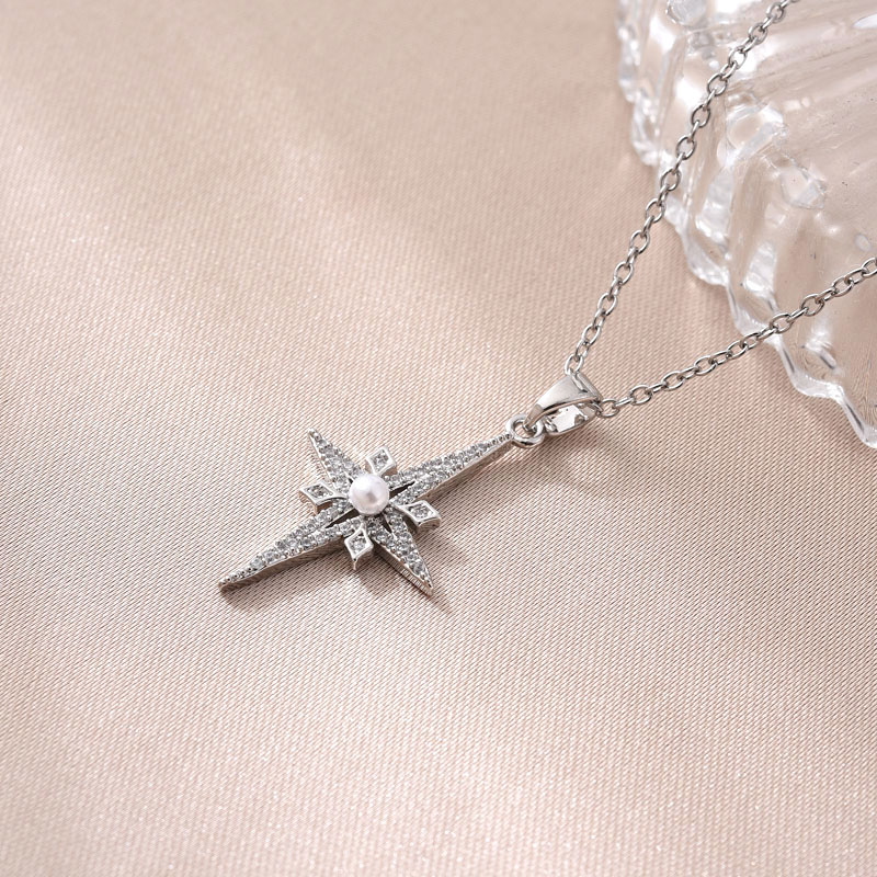 欧美跨境外贸新款铜镀真金十字架项链饰品简约吊坠东南亚潮流百搭镶锆石珍珠详情1