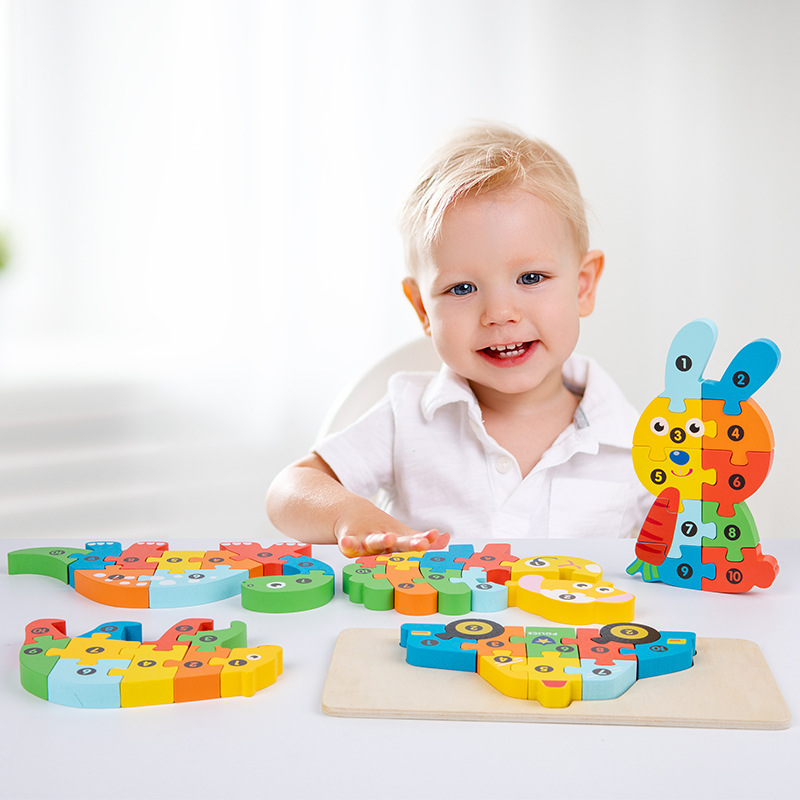 Cross-border wooden early childhood education three-dimensional jigsaw puzzle building blocks, animal traffic cognition board, baby intelligence development toys details Picture
