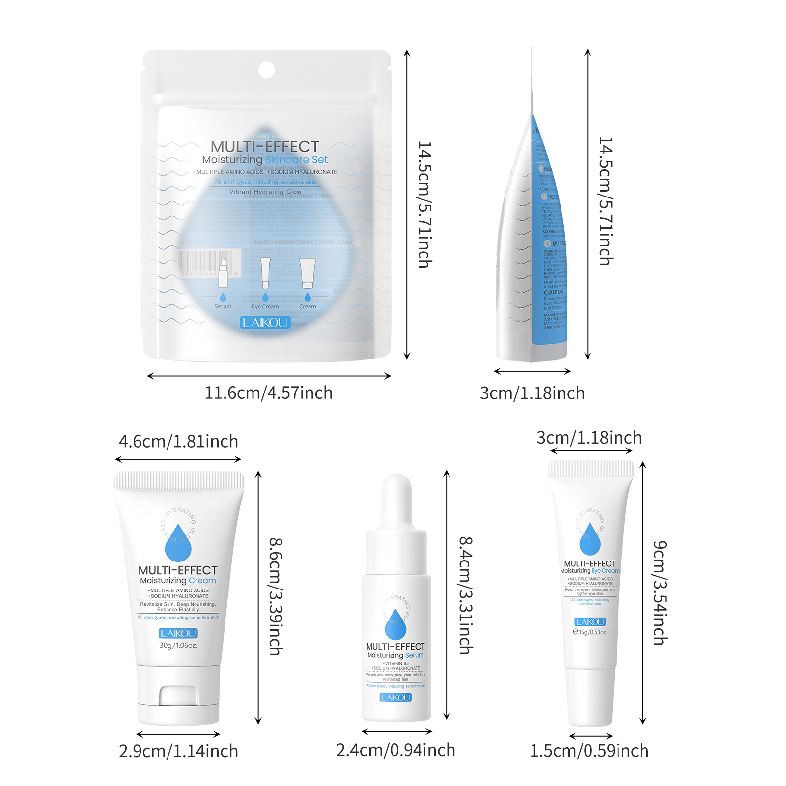 The new cross-border Laicome Moisturizing and Hydrating Three-piece set (essence + Eye Cream + Face Cream) skincare set is in stock for export Item Picture