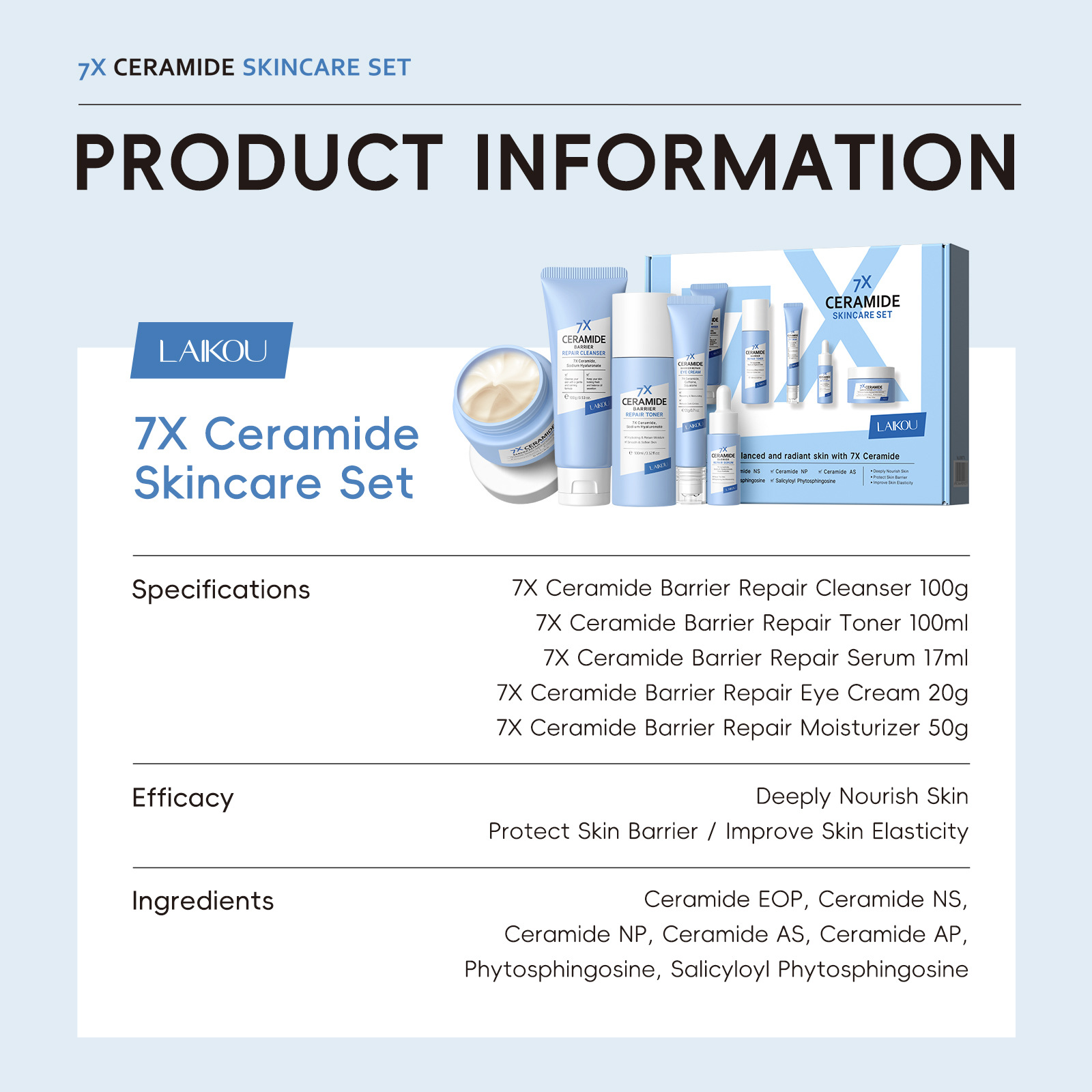 Cross-border Laiko Ceramide five-piece set gift box facial care set hydrating and moisturizing manufacturer supply Specification drawing
