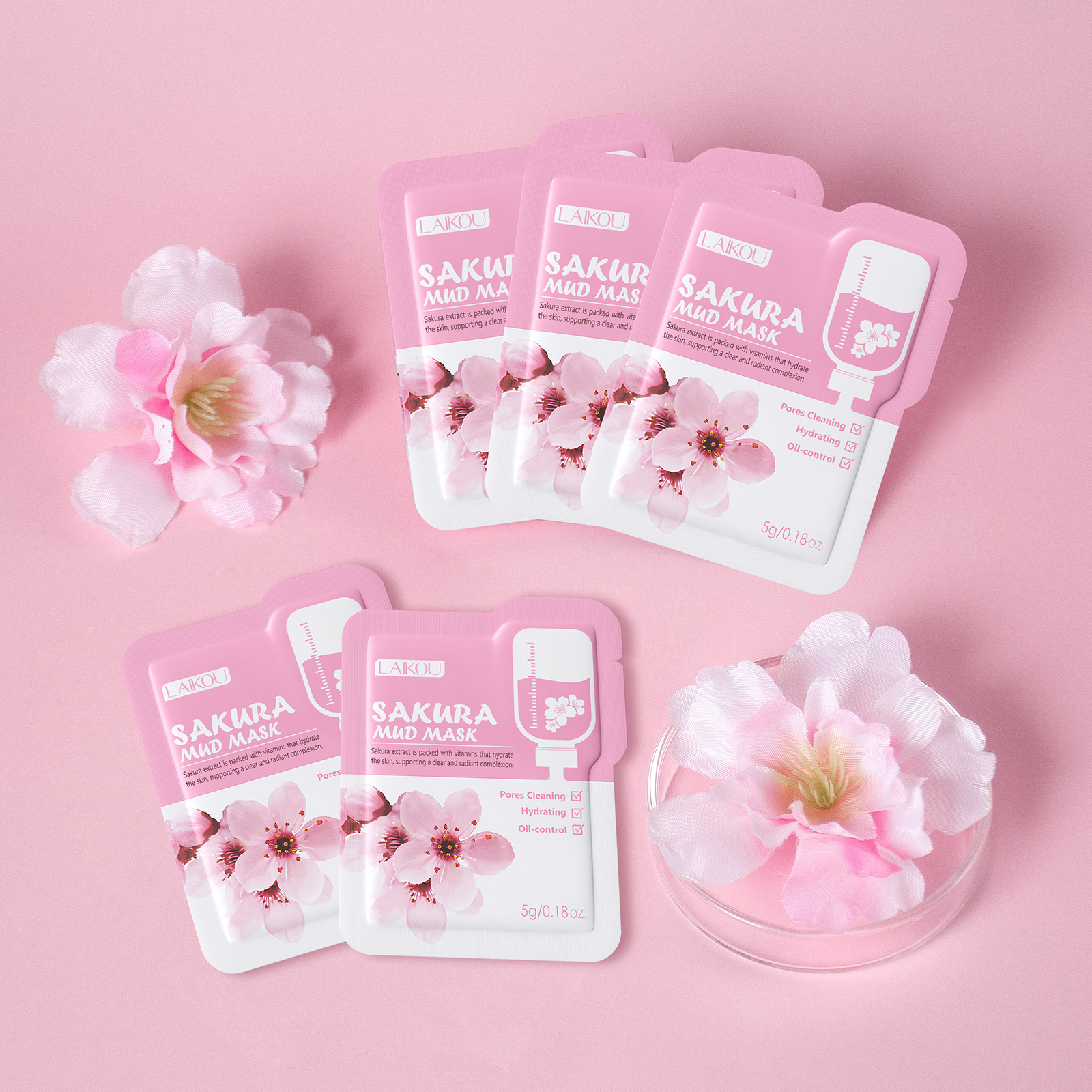 Laikou Cherry Blossom Mud Mask Sheet 1 piece 5g Pore-cleaning, hydrating and moisturizing skin care product manufacturer for export full figure