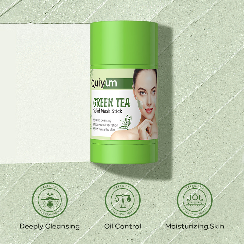 QUIYUM Green Tea Solid Mask Stick 40g Hydrating and Moisturizing Cross-border Mud Mask Stick with all-English packaging details Picture