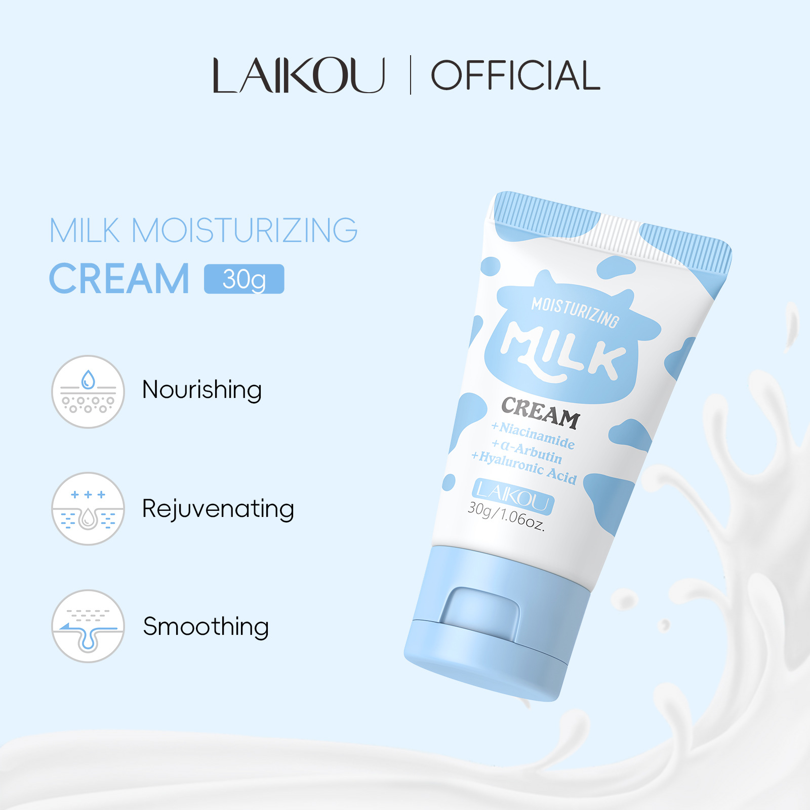 LAIKOU's new 30g milk Moisturizing Cream for cross-border trade is available for wholesale in English full figure