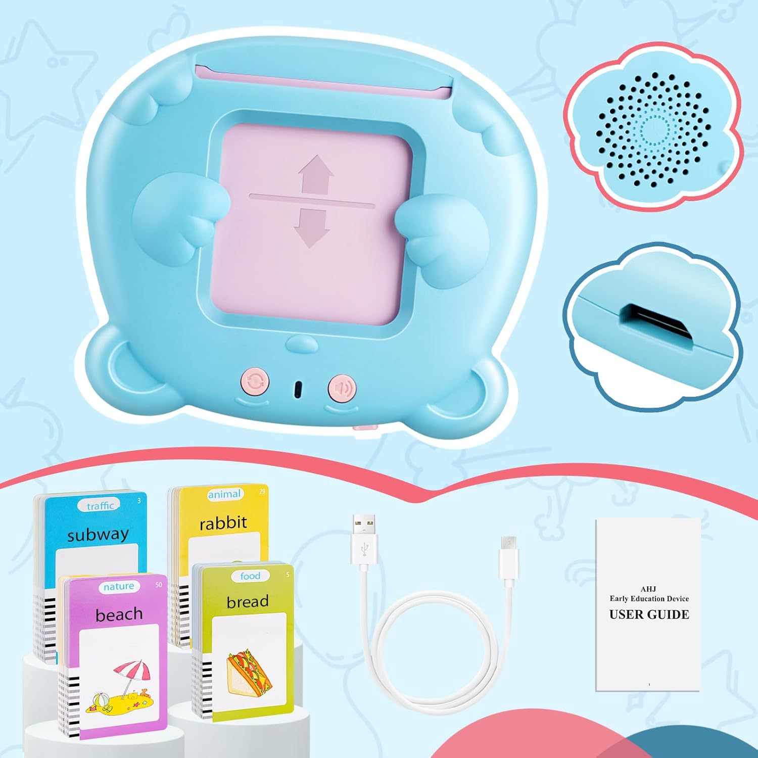 Cross-border card insertion machine Flash Cards, Amazon Early education card machine, Shein Foreign Trade Children's educational flash memory card Specification drawing