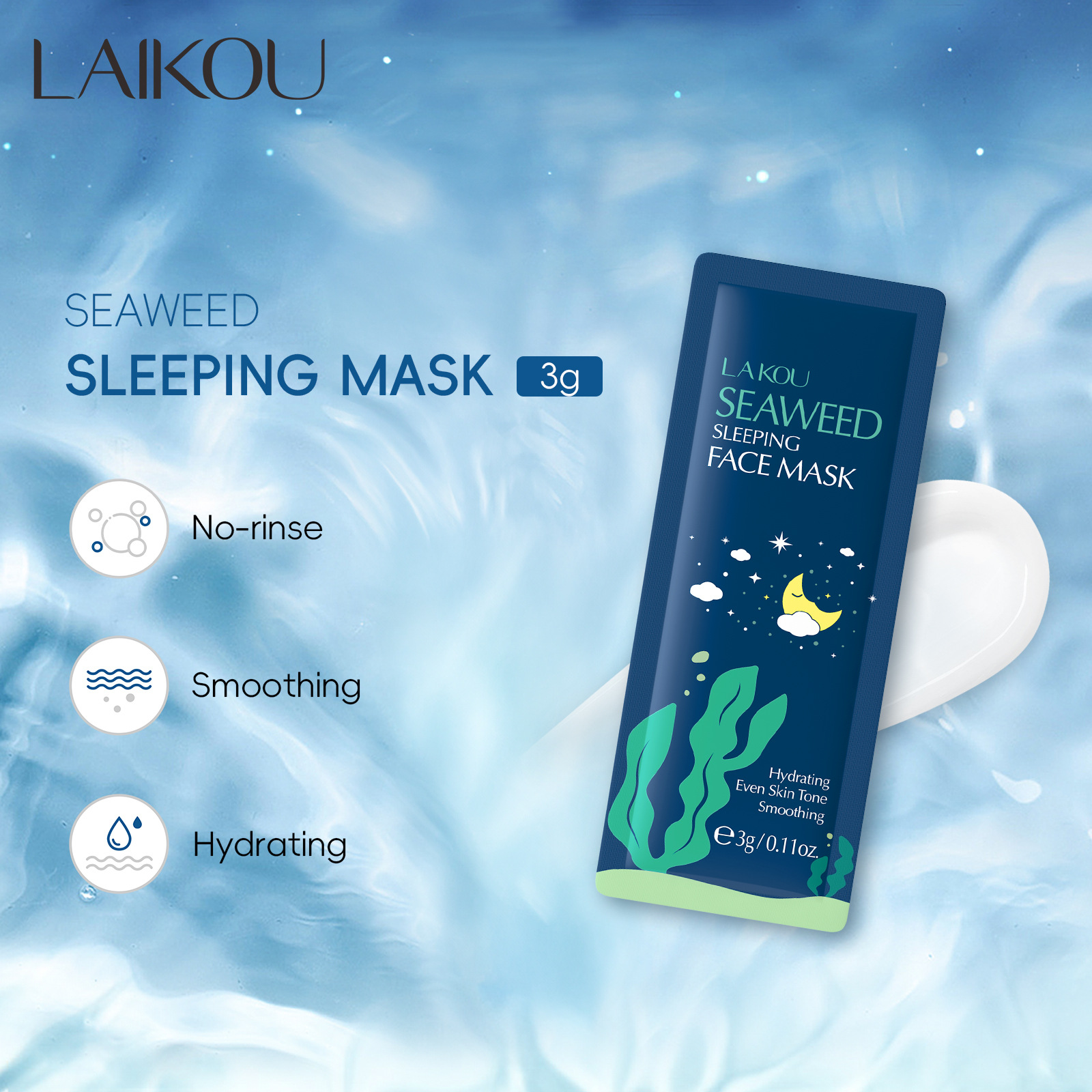 Laikou Seaweed Sleep Mask 1-piece pack 3g All-English sleep Mask no-rinse wholesale Export mask details Picture