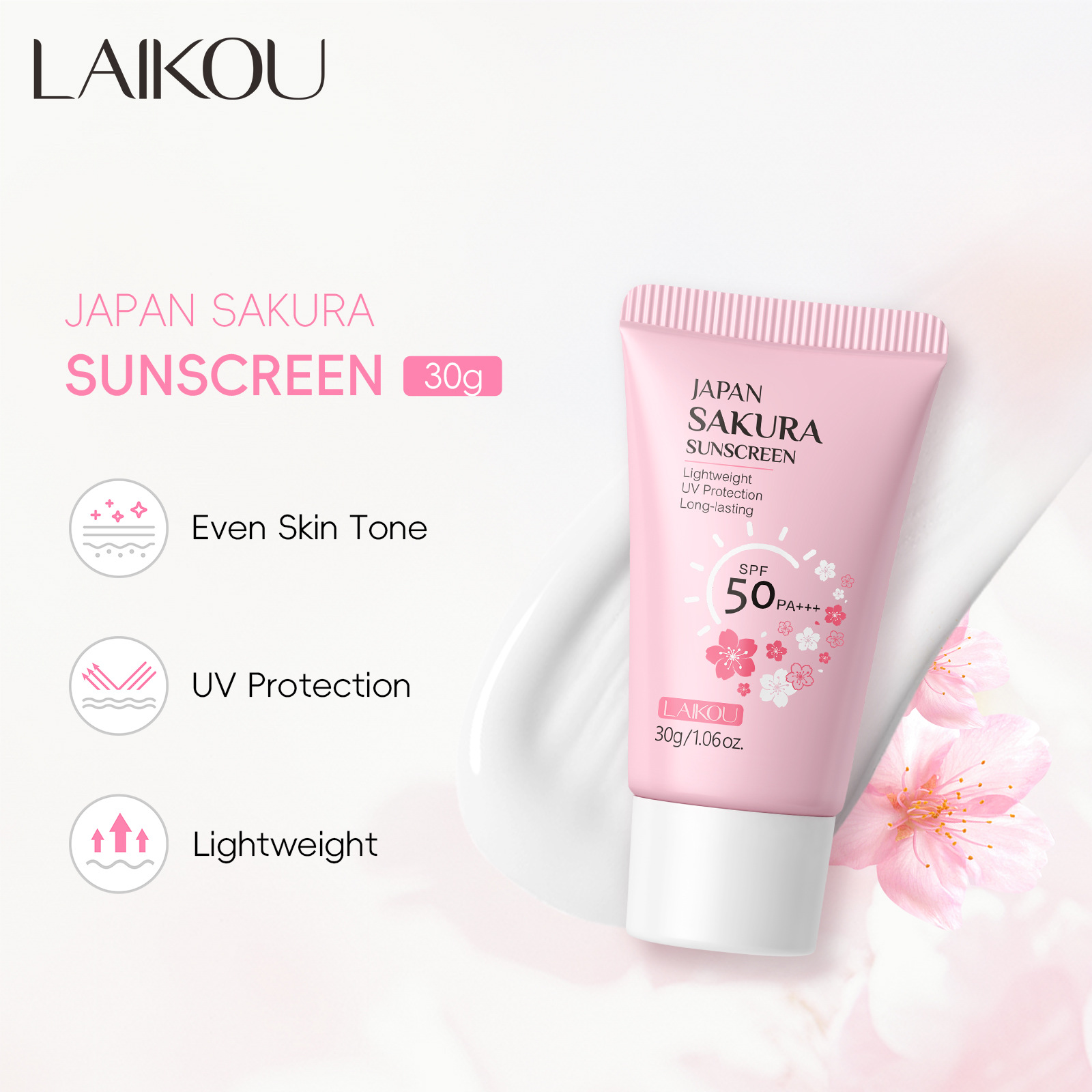 Cross-border LAIKOU Japanese Sakura sunscreen30g Hydrating, Moisturizing and Isolating Cream manufacturer's wholesale in stock full figure