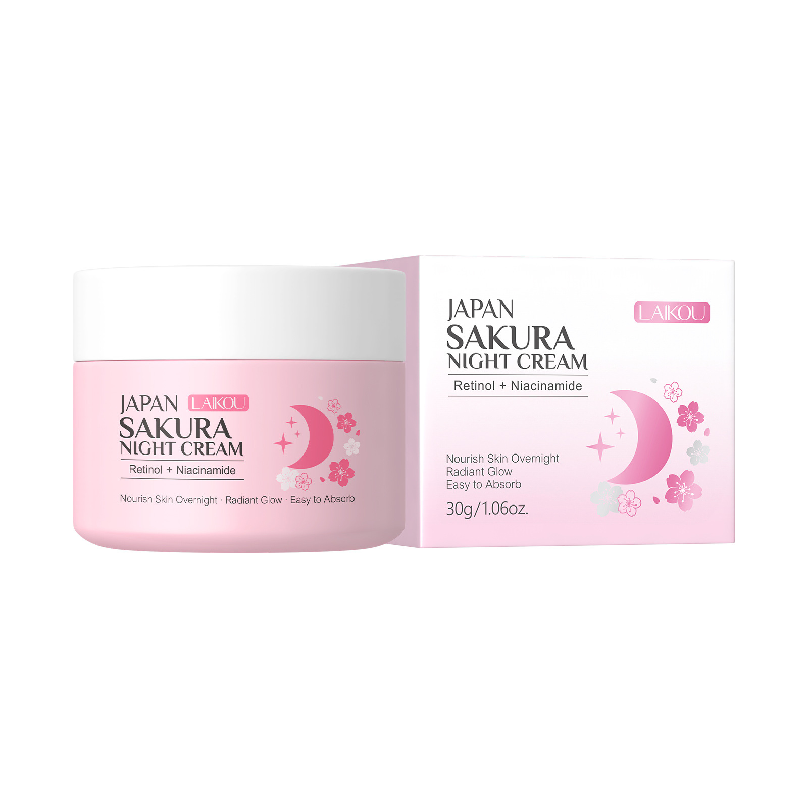 Cross-border Laicome Japanese Cherry Blossom Night Cream 30g Moisturizing and Nourishing Water Cream for Morning A and Evening C, available for wholesale from the manufacturer Item Picture