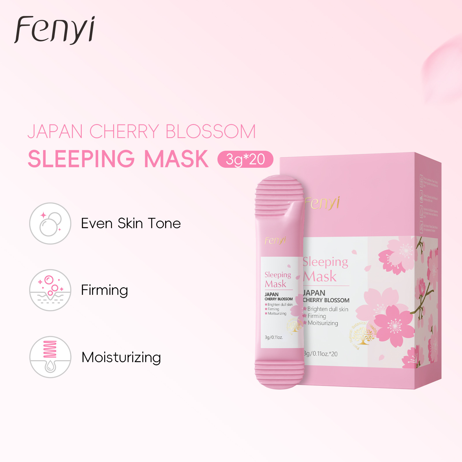 Cross-border FENYI Japanese Cherry Blossom Sleeping Mask 3gx20 Pieces Hydrating and Moisturizing Export Mask, All in English full figure