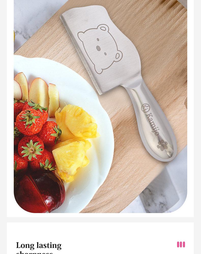 日本kamijo可爱创意切水果神器304不锈钢扁平斜柄水果刀详情16