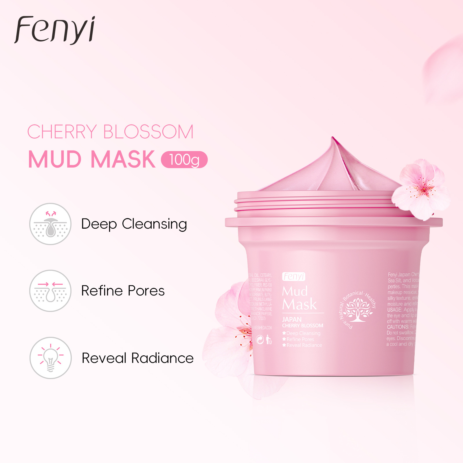 Cross-border manufacturer Fenyi Japanese Cherry Blossom Mask Mud 100g deeply cleanses pores and applies skin care products as an export mask full figure