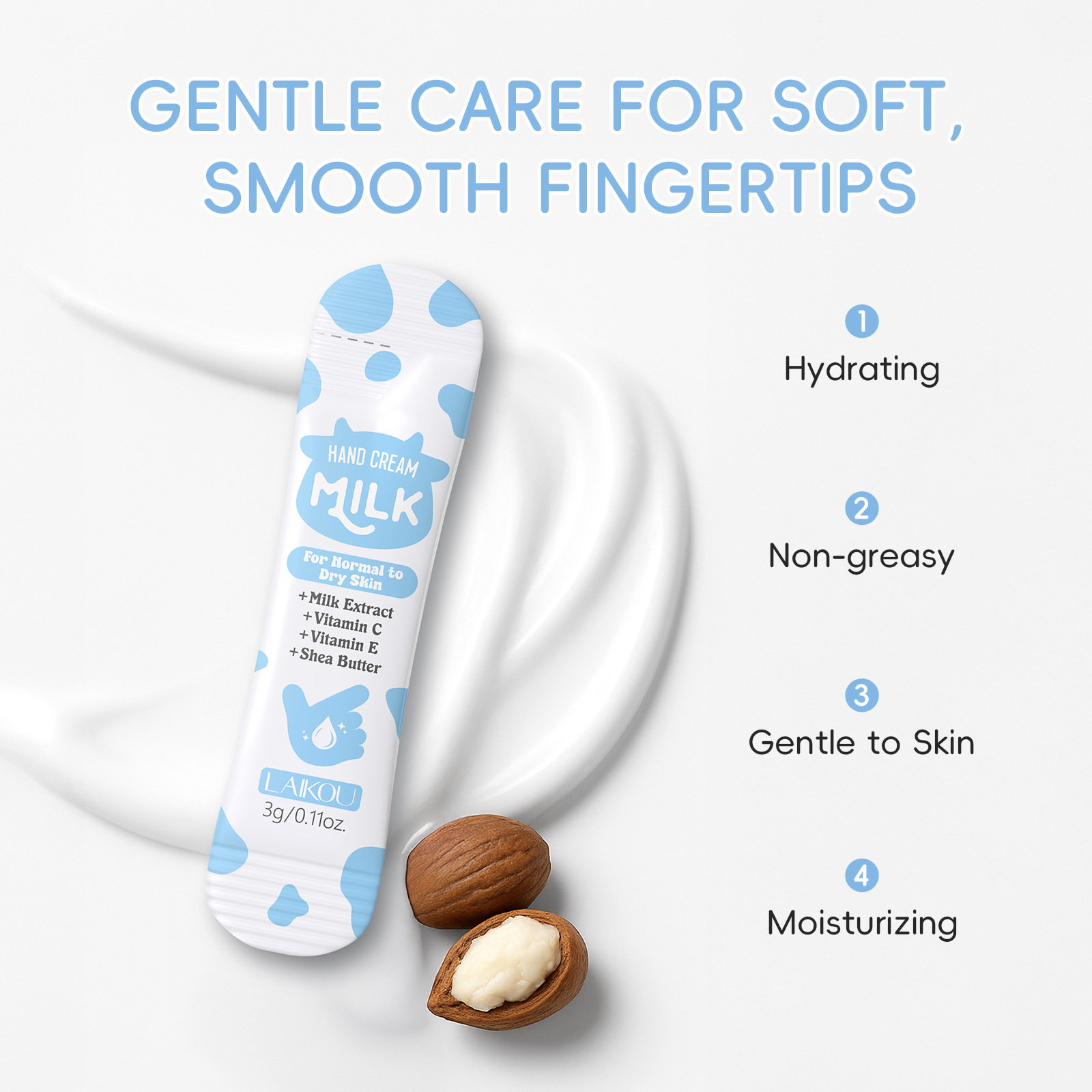 Cross-border new product: Laicome Milk Hand Cream 3g Hydrating, Moisturizing and nourishing English packaging sheet Hand Cream details Picture