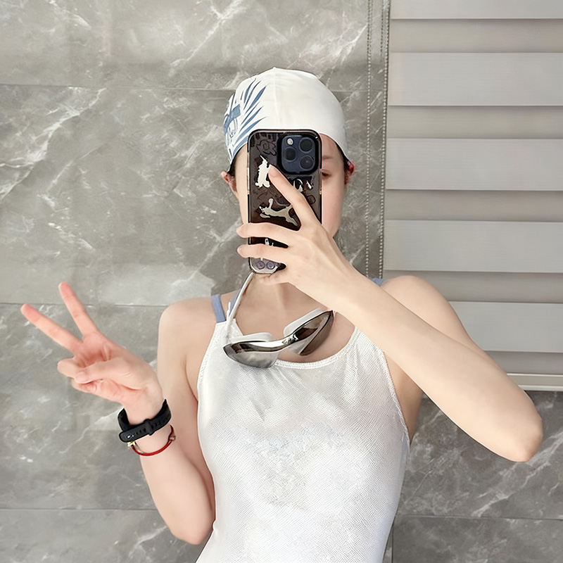 Women's High-End One-Piece Triangular Racing Professional Sports Double-Layer Swimsuit With Chest Cushion details Picture