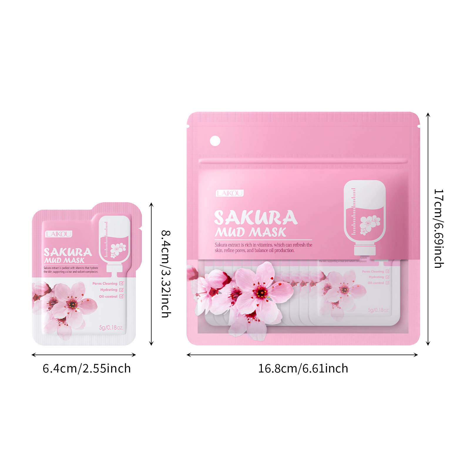 Cross-border Laikou Sakura Mud Mask bag 5gx12 packs of cleansing skin care products, English packaging, export mask Item Picture