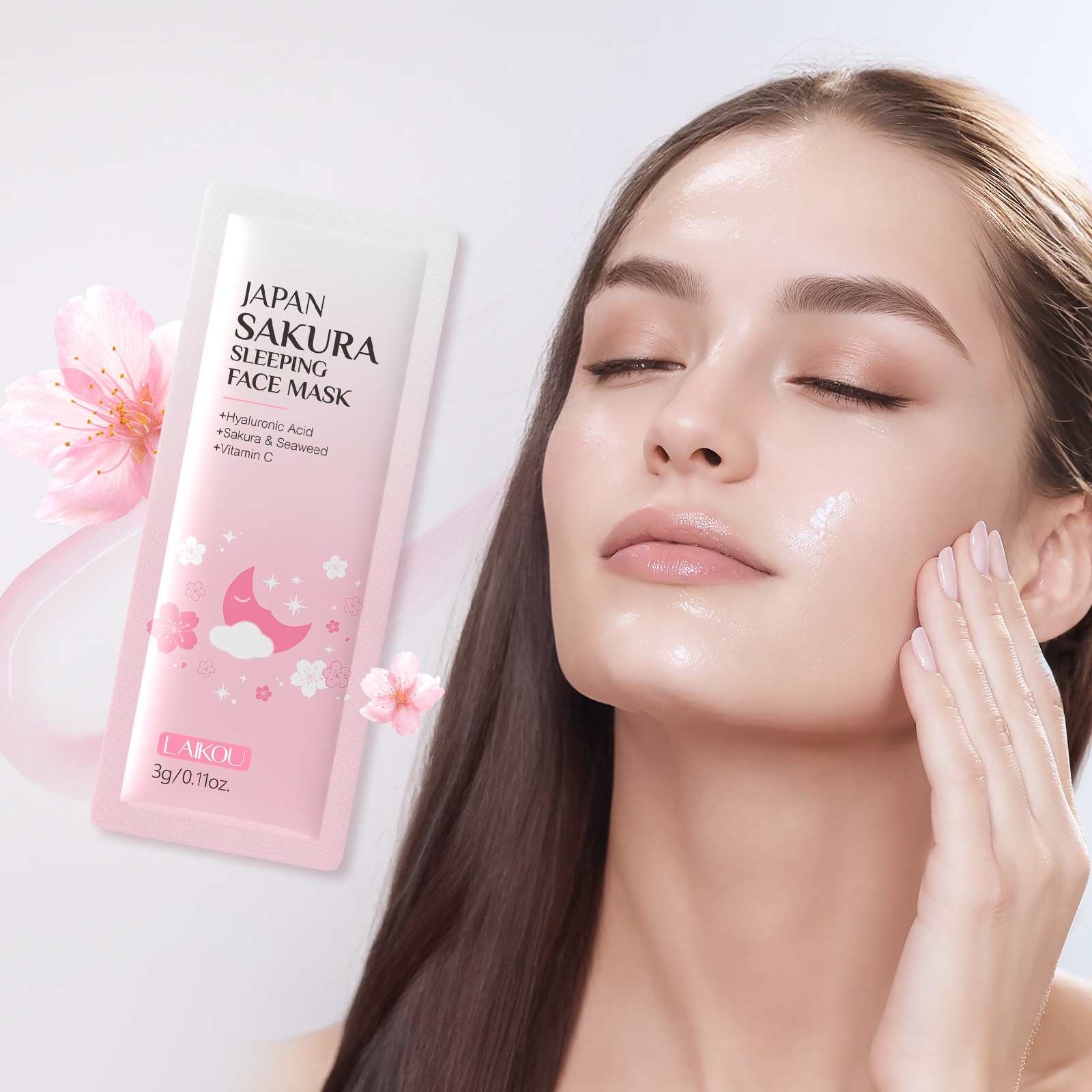 Laikou Sakura Sleeping Mask 1 sheet, 3g hydrating and moisturizing skin care product, all English available in stock for export full figure