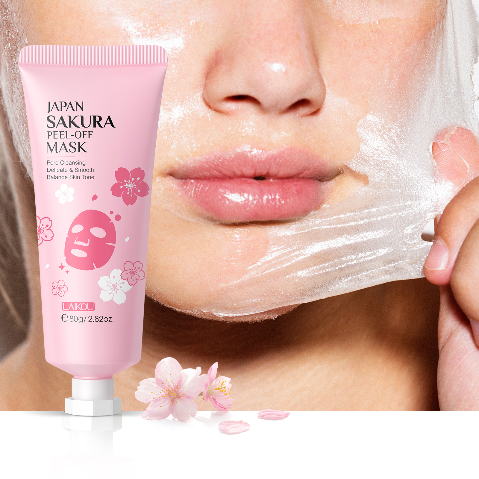 Cross-border LAIKOU Cherry Blossom Peel-off Mask 80g Hydrating, Moisturizing, Cleansing and Nourishing Skin Export Mask full figure