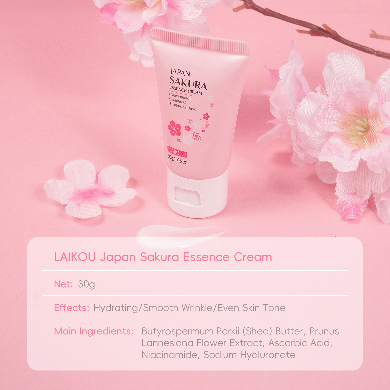 LAIKOU Japanese Cherry Blossom Moisturizing Essence Cream 30g Hydrating and Caring Facial Moisturizing Cream Wholesale details Picture
