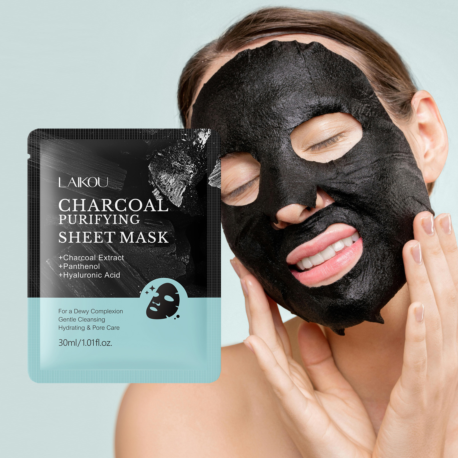 Cross-border LAIKOU Bamboo Charcoal Skin Cleansing Mask Patch 30mlpc cleaning manufacturer in stock FDA skin care products, export mask full figure