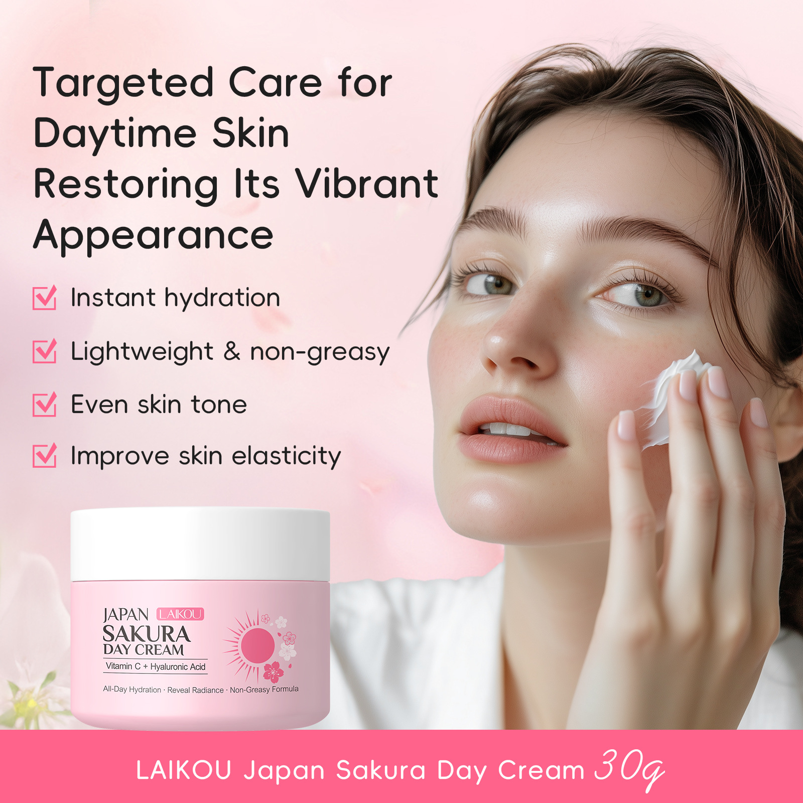 Cross-border Laicome Japanese Cherry Blossom Day Cream 30g Moisturizing and Nourishing Water Cream for Morning A and Evening C, available for wholesale from the manufacturer details Picture