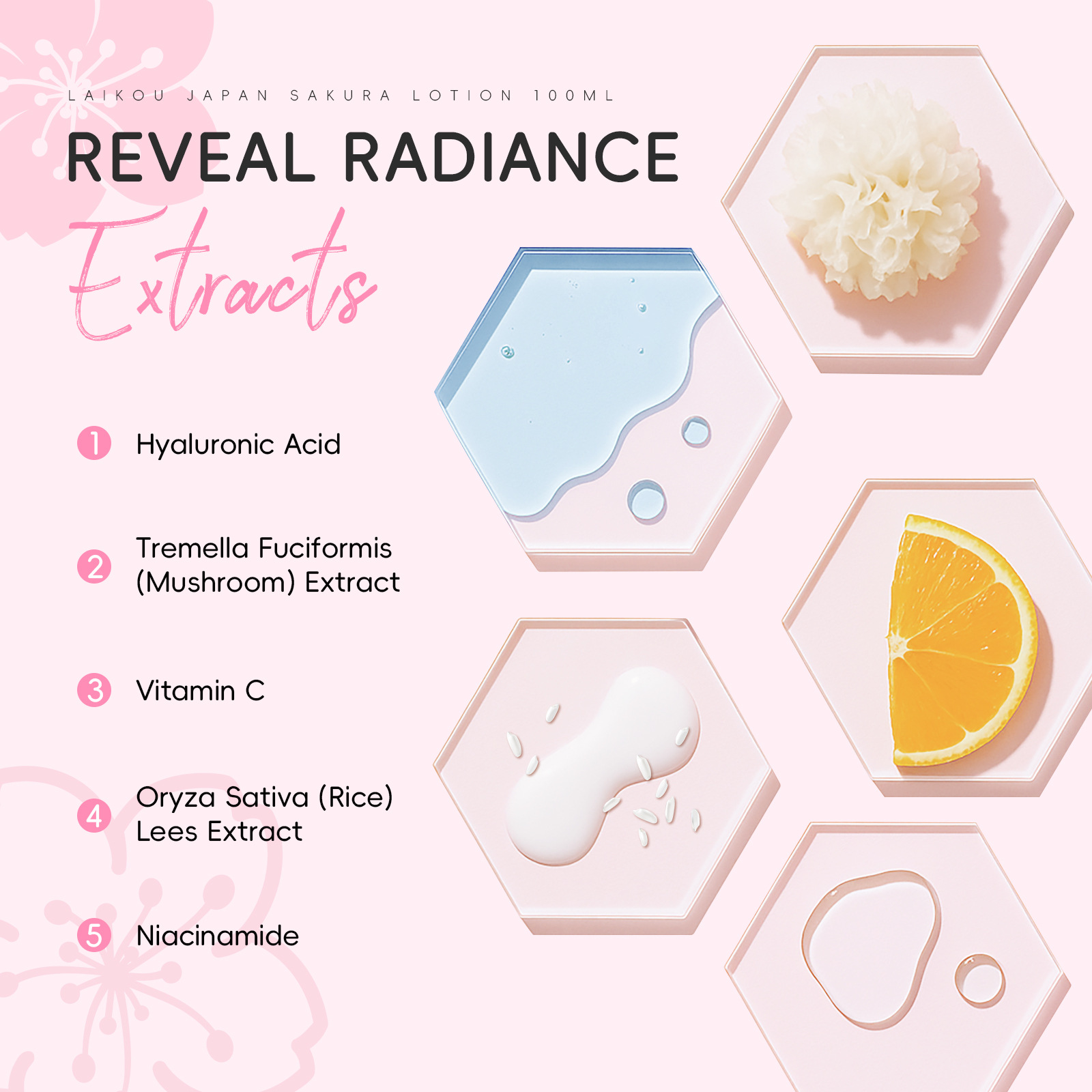 LAIKOU Japanese Cherry Blossom Lotion 100ml Moisturizing and Hydrating Facial Care Products Cross-border Manufacturer Specification drawing