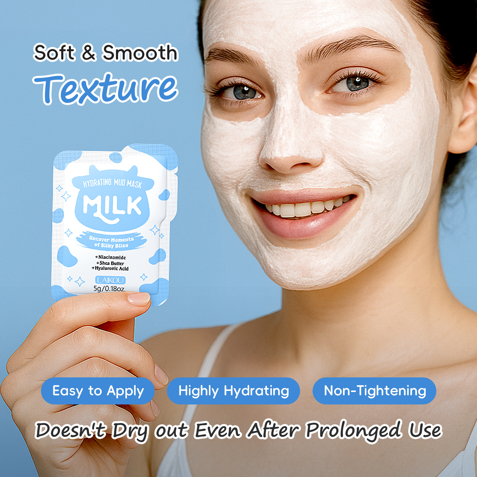Laikou Milk Moisturizing Mud Mask 1 piece 5g Pore-cleaning, hydrating and moisturizing skin care mask for export Specification drawing