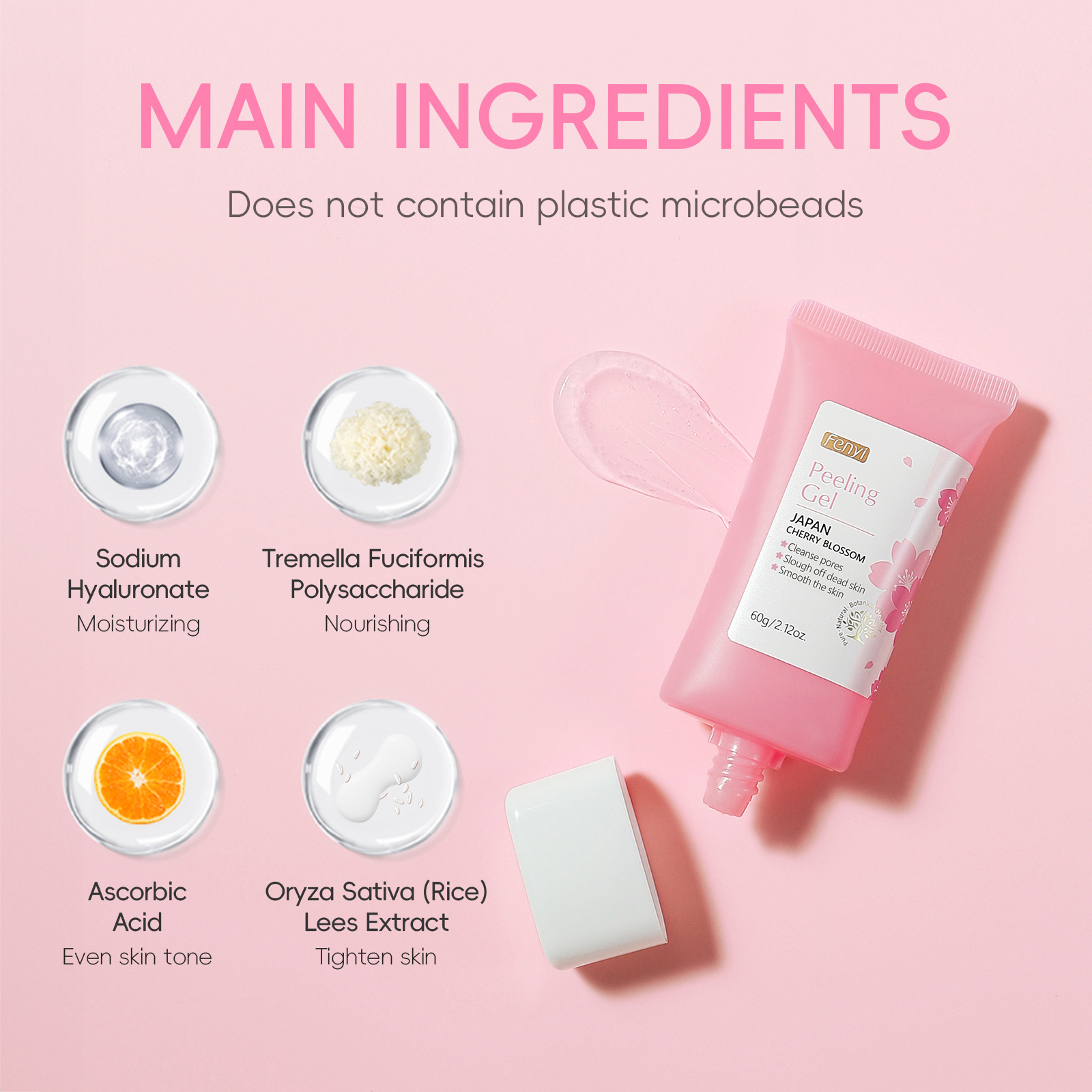 Cross-border Cherry Blossom Facial Cleansing Exfoliating Gel Hydrates, moisturizes and rejuvenates the face and body, exfoliating gel Application Scenario