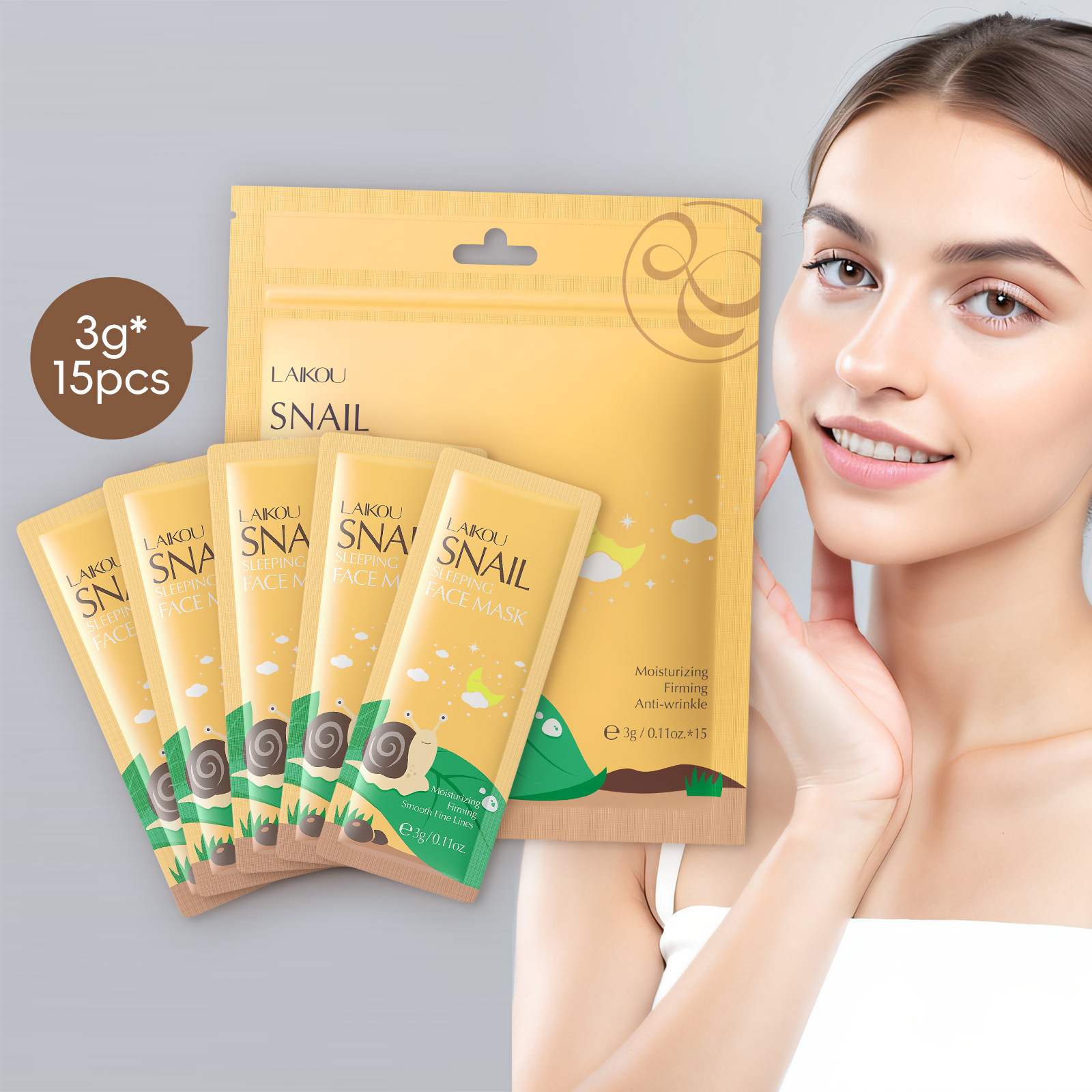 Laikou Snail Sleep Mask (Bag)3gx15 Pieces Moisturizing and Hydrating Mask Wholesale Export Mask full figure